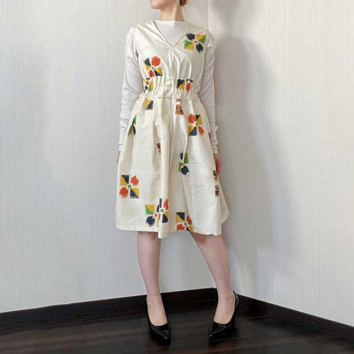 Vネック ノースリーブ ワンピース 【 着物リメイク 】 一点物 * 紬