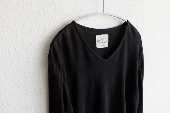 亞麻棉內衣3/4袖（黑色）【男士M/L尺寸】 第4張的照片