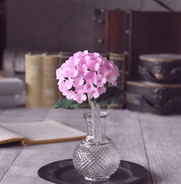 ◆粘土のお花◆　紫陽花　ライトピンク　エレガントフラワーベース　A798 5枚目の画像