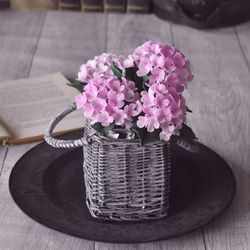 ◆粘土のお花◆　紫陽花　ライトピンク　グレーバスケット　A797 10枚目の画像
