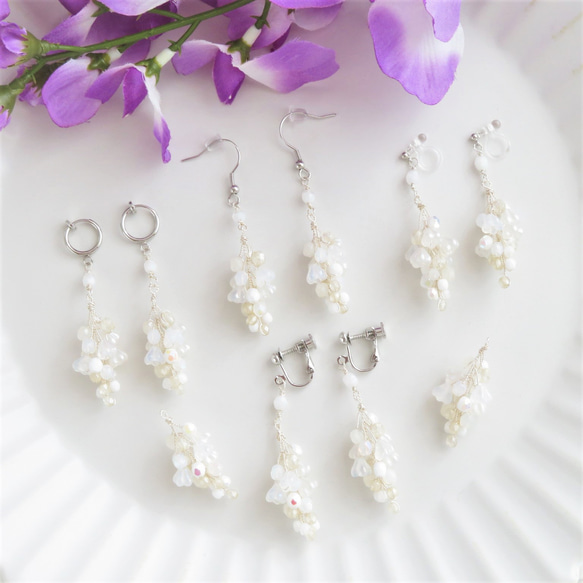 ヤマフジのピアス/イヤリング～白花美短～ ピアス（フック・チェーン