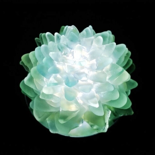 オーダー】シーグラスのお花のランプシェード グリーン