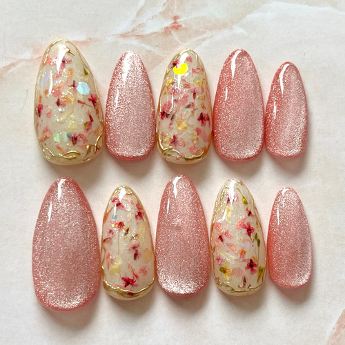 押し花 ドライフラワー マグネットネイルチップ オーバルポイント