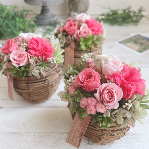 母の日】ブーケみたいな花摘みバスケット＊アレンジメント