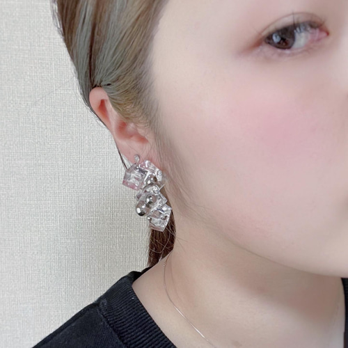 シルバーピアス クリアピアス ロングピアス 氷 ビーズピアス（氷