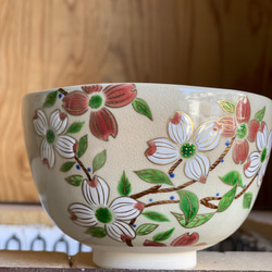 色絵　花水木　ハナミズキ　抹茶茶碗　京焼 4枚目の画像