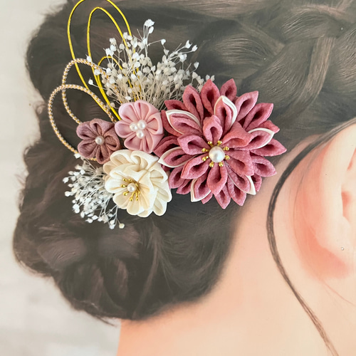 髪飾り315成人式　卒業式　袴　結婚式　七五三 つまみ細工　和装　クリップ 受注制作】73 和装髪飾り 結婚式 成人式 卒業式 袴 七五三 結婚式