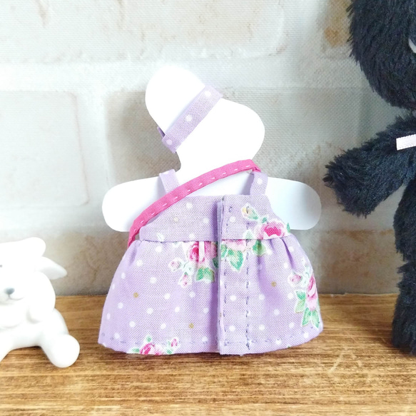 13cmぬいぐるみの洋服(紫花柄) 3枚目の画像