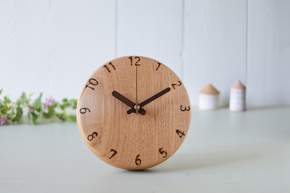 栗の木の丸時計150φ 置時計兼用タイプ クリヤー仕上げ 算用数字123