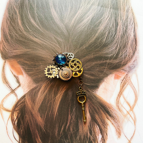 鍵付きスチームパンク風ポニーフック ポニーフック・ヘアカフス