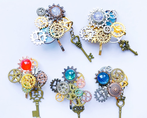 鍵付きスチームパンク風ポニーフック ポニーフック・ヘアカフス