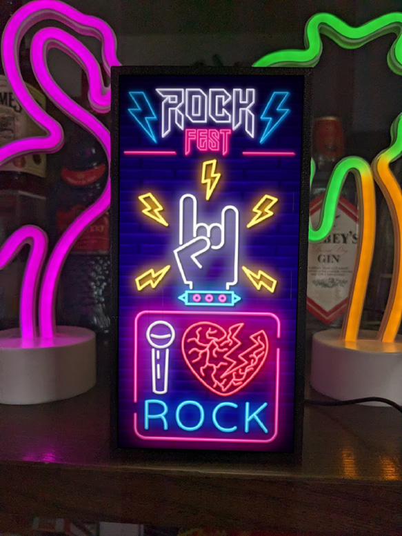 ロックフェス ライブ 音楽祭 ロックンロール ミュージック ミニチュア サイン ランプ 看板 置物 雑貨 ライトBOX 1枚目の画像
