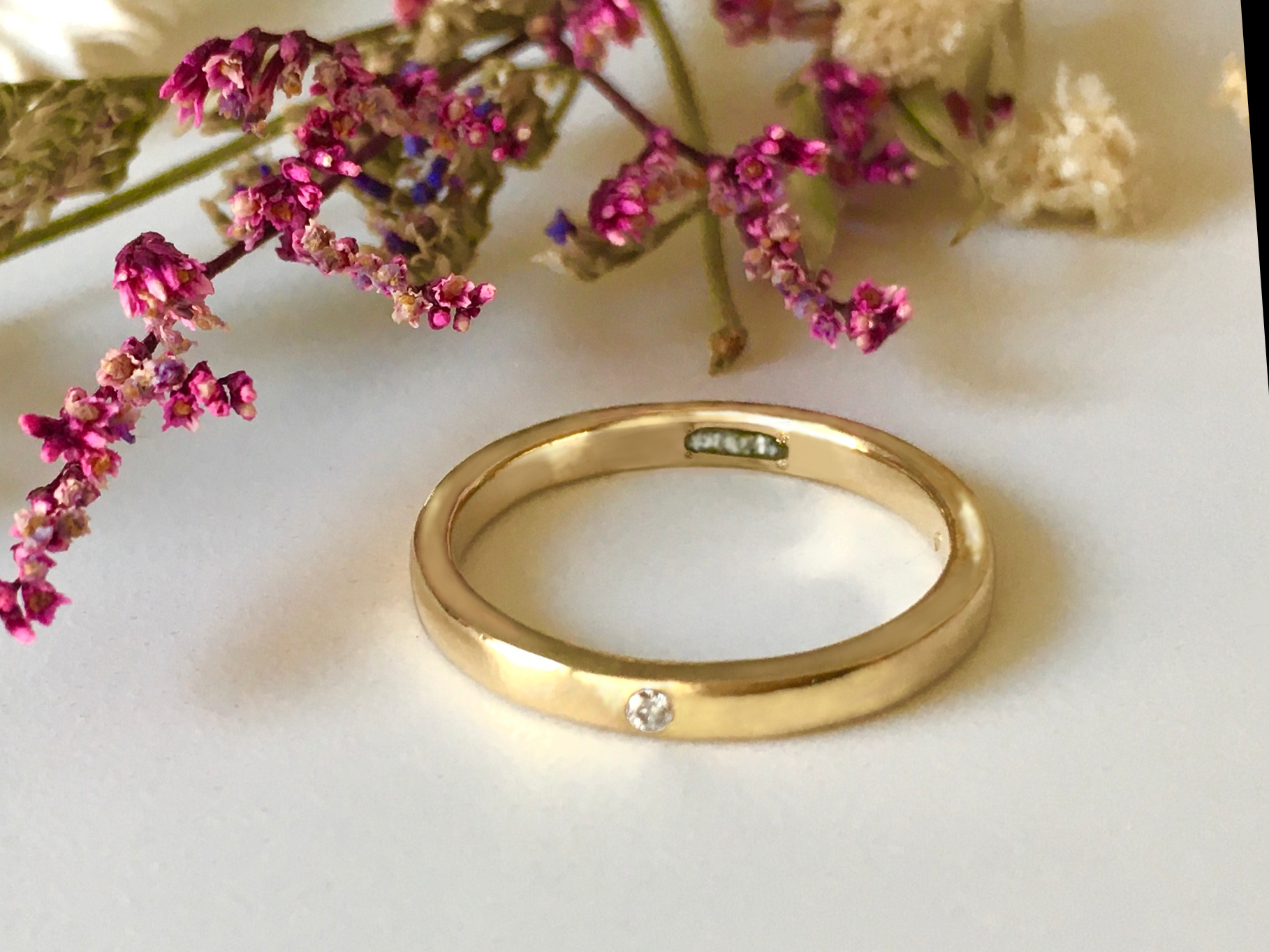 メモリアルリング 遺骨リング ⭐️K18イエローゴールド 遺骨 指輪 幅約2mm ペット 手元供養 ダイヤモンド１年保証