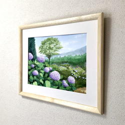 「紫陽花の咲く公園」透明水彩画　原画　風景画　額縁付　F4サイズ 5枚目の画像