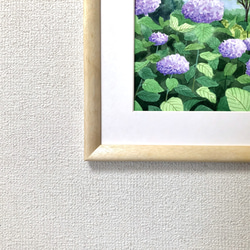 「紫陽花の咲く公園」透明水彩画　原画　風景画　額縁付　F4サイズ 6枚目の画像