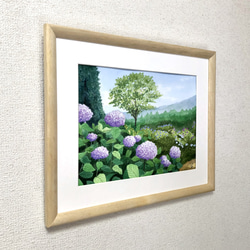 「紫陽花の咲く公園」透明水彩画　原画　風景画　額縁付　F4サイズ 4枚目の画像