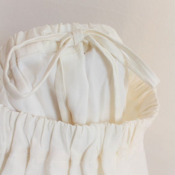春夏にかかせない白スカート♪上質国産リネンのタックギャザースカート☆オフホワイト 4枚目の画像