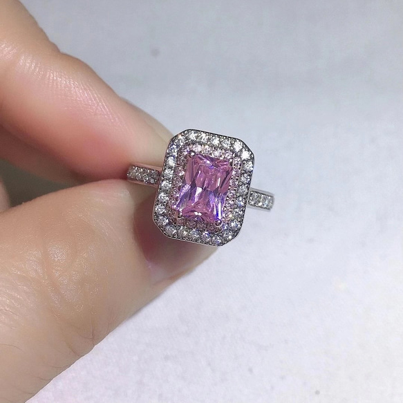 豪華仕様】ピンク モアサナイト ダイヤ リング K18WG 指輪・リング  