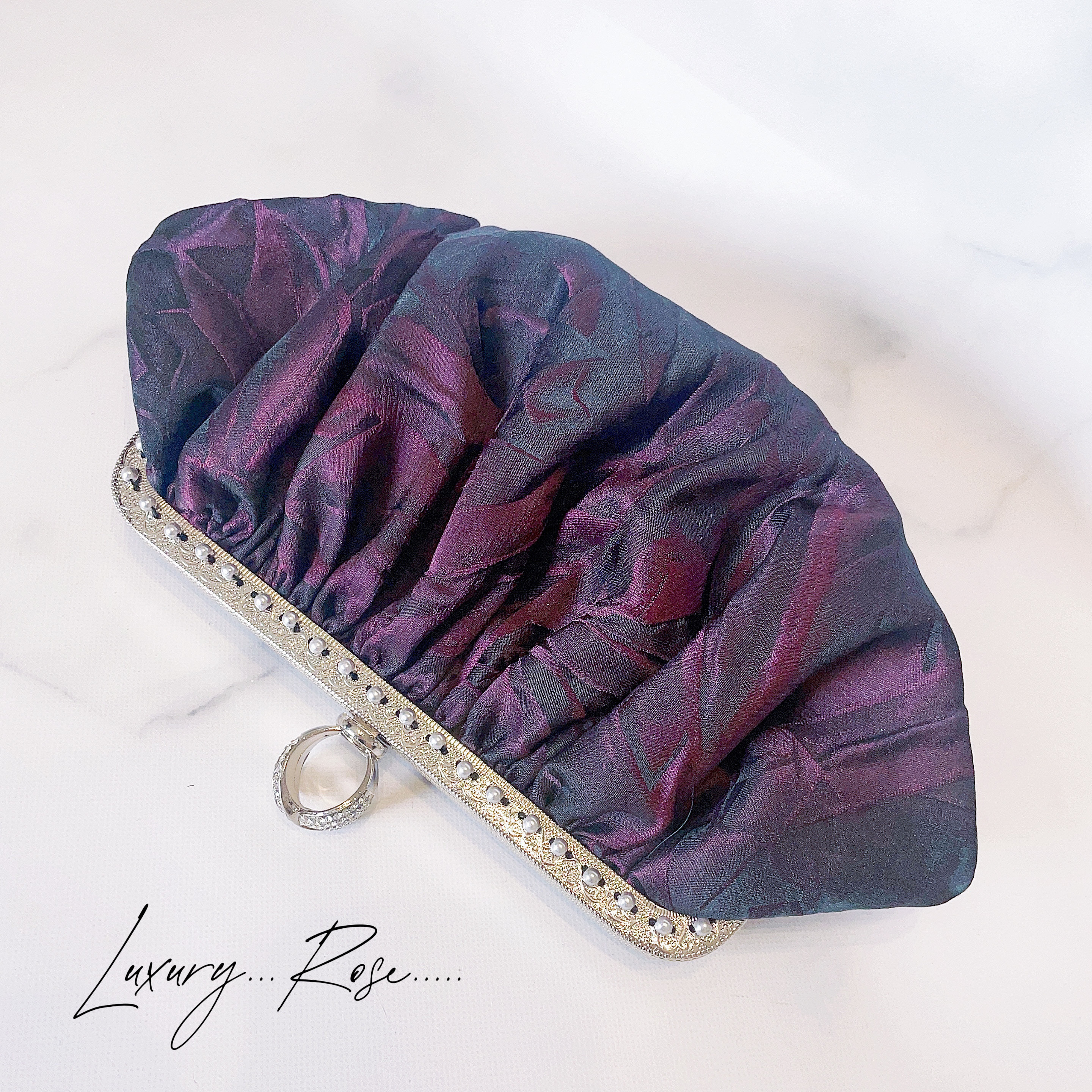 新作！高級イタリア製浮き上がる薔薇ジャガードdarkワインコロンふんわりシェルのブライダルパーティーバッグミニバッグ