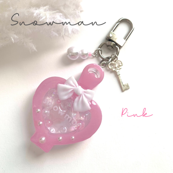 011　 ハート シェイカー キーホルダー〈桜ピンク〉オイル無 レジン オイルシェイカー ハートシェイカー キーホルダー 桜