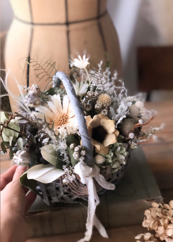 dry flower basket /natural white 2枚目の画像