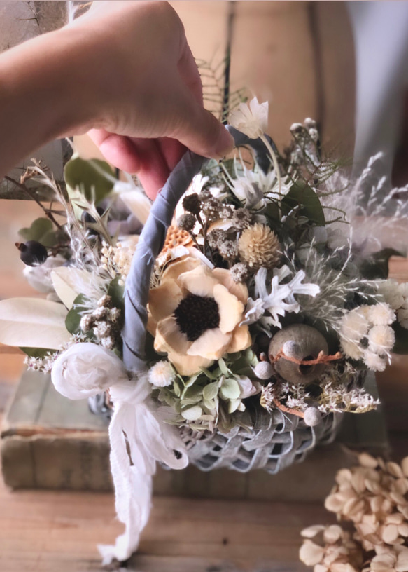 dry flower basket /natural white 3枚目の画像