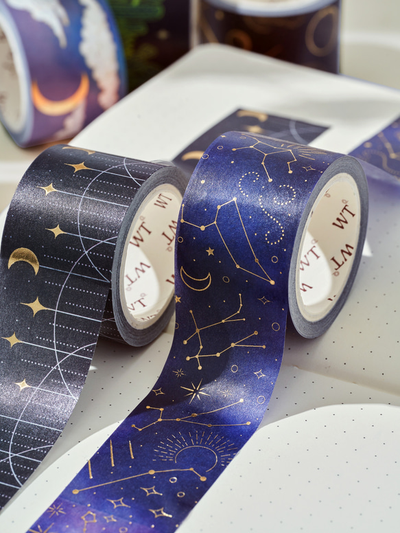 5巻 海外和紙テープ 夕雲星影 暮雲星影 箔押し和紙マスキングテープ(剥離紙付き) 星 月 星空 雲 カクタス 装飾系 3枚目の画像