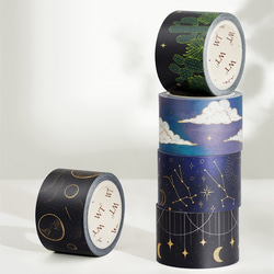 5巻 海外和紙テープ 夕雲星影 暮雲星影 箔押し和紙マスキングテープ(剥離紙付き) 星 月 星空 雲 カクタス 装飾系 7枚目の画像
