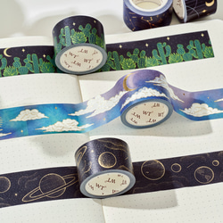 5巻 海外和紙テープ 夕雲星影 暮雲星影 箔押し和紙マスキングテープ(剥離紙付き) 星 月 星空 雲 カクタス 装飾系 2枚目の画像