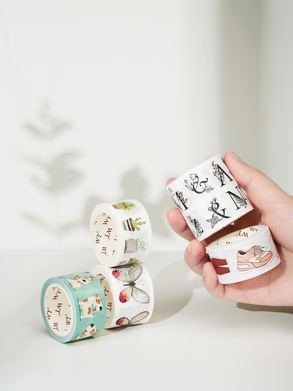 5巻 海外和紙テープ 蝶々コード 和紙マスキングテープ(剥離紙付き) 蝶々 植物 犬 猫 動物 装飾系 海外マステ 3枚目の画像