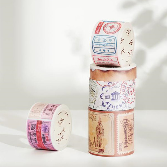 5巻 海外和紙テープ スタンプアルバム 和紙マスキングテープ(剥離紙付き) 切手 装飾系 海外マステ 和紙膠帶 WT46 1枚目の画像