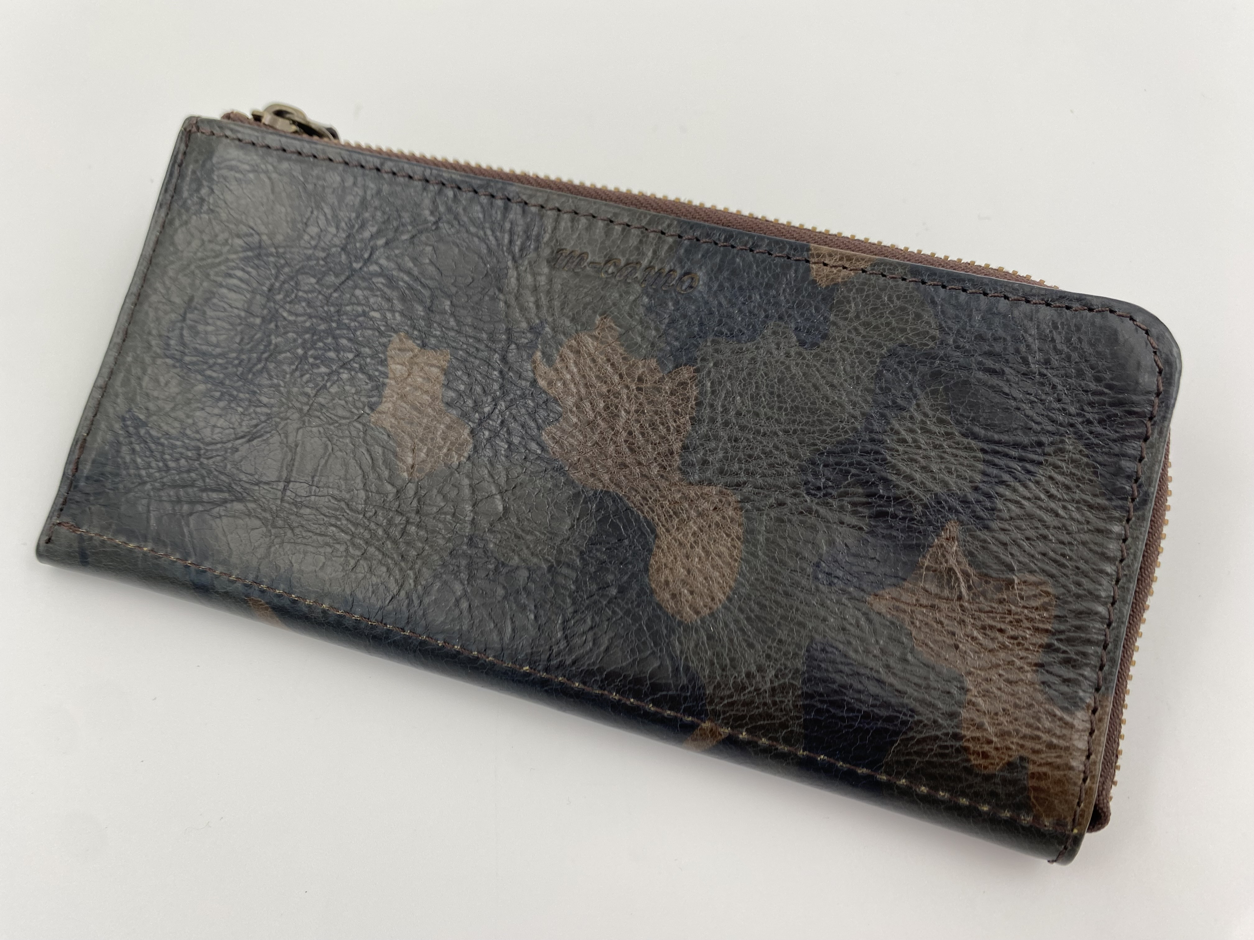 本革 L字長財布 迷彩柄 (ファスナーブラウン)SALE中20%OFF
