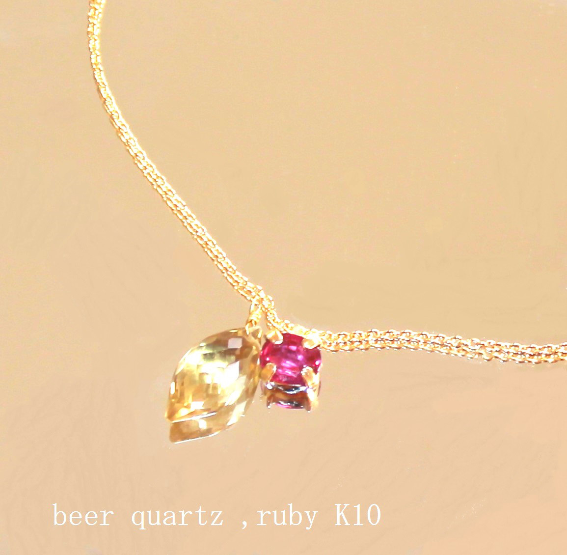 - kirakira -k10+k18gp Beer Quartz & Ruby Necklace