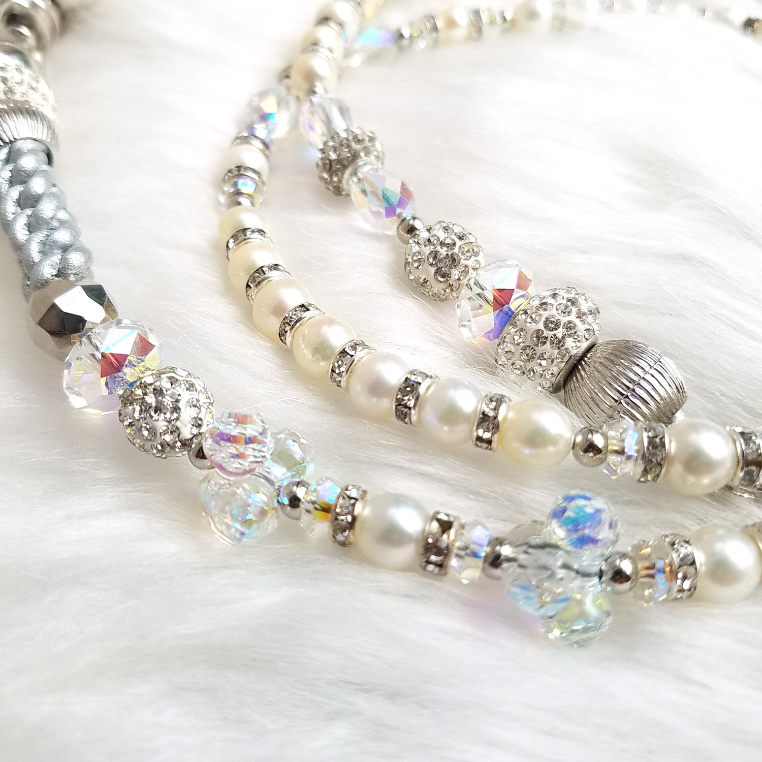 犬のパーティリード★あこや本真珠★スワロの【2way】アクセリード パールシルバー革編み 4kgまで