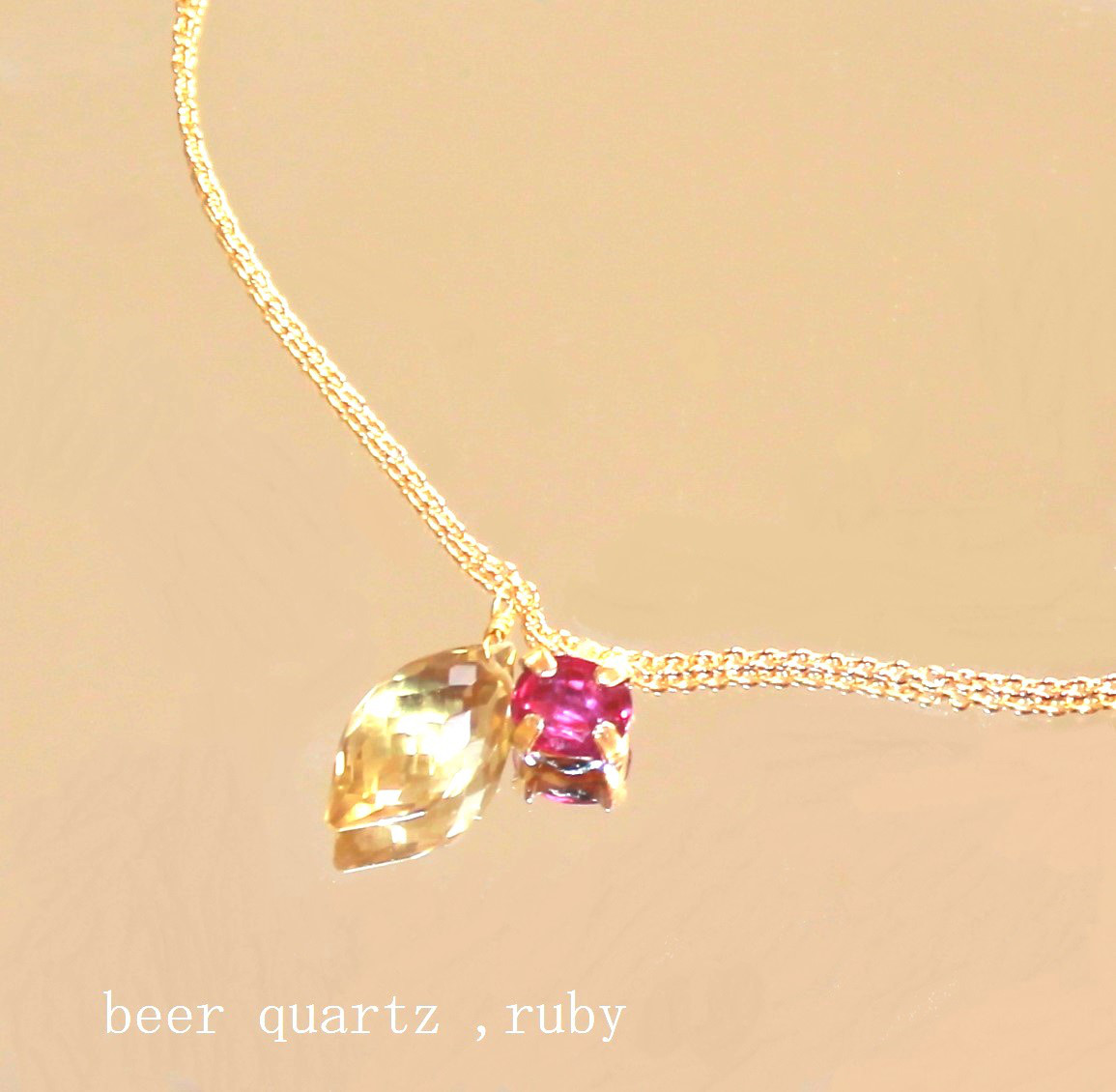 - kirakira okaidoku -k18gp Beer Quartz & Ruby Necklace