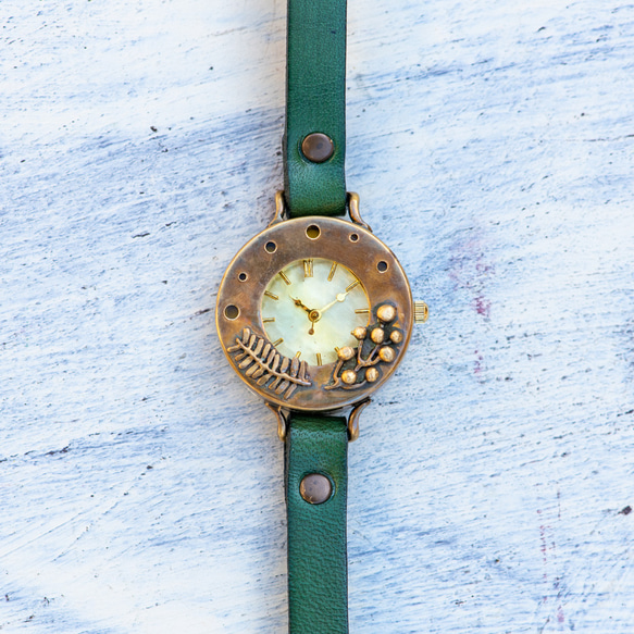 【戦米様専用ページ】池をのぞく蛙腕時計Lオーロラ　ベルト固定タイプ 10枚目の画像