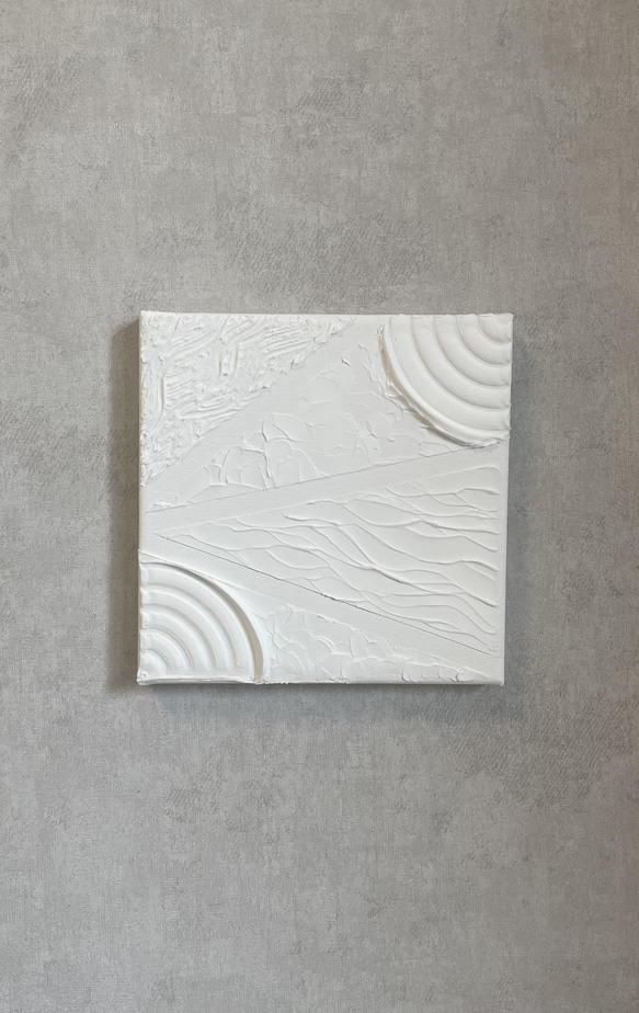 【送料無料】ミニアートプレゼント付き！　テクスチャーアート　シンプルモダンシリーズ　抽象画　ホワイト　ニュートラル 4枚目の画像