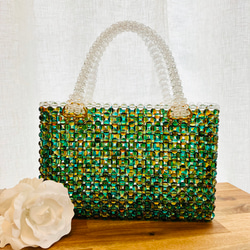 ヴィンテージ　ビーズバッグ　ころんと可愛い♪ Vintage French Petite Floral Beads Embroidery Bag