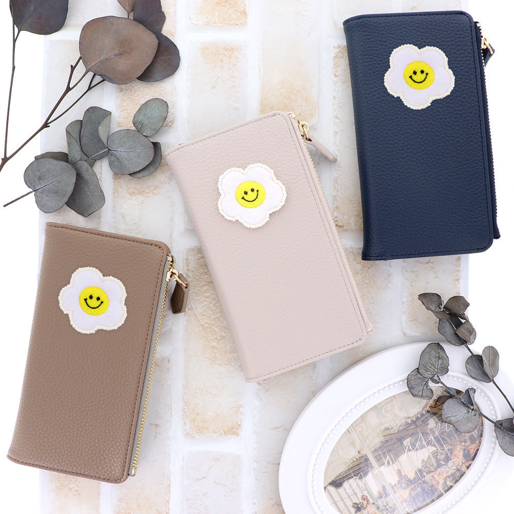 全機種対応 スマホショルダー スマホケース 手帳型ケース 花柄 スマイル caless-14