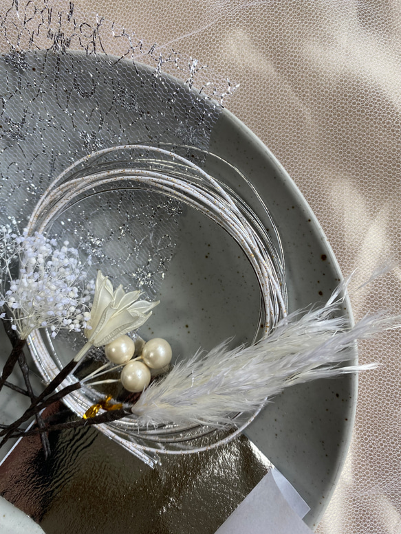 no.7 成人式　結婚式　髪飾り　卒業式　水引　銀箔　ドライフラワー　ヘアアクセ　ヘア　紐 4枚目の画像
