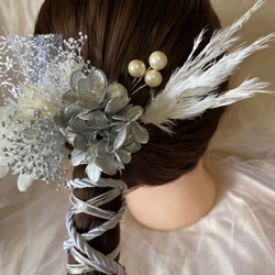 no.7 成人式　結婚式　髪飾り　卒業式　水引　銀箔　ドライフラワー　ヘアアクセ　ヘア　紐 2枚目の画像