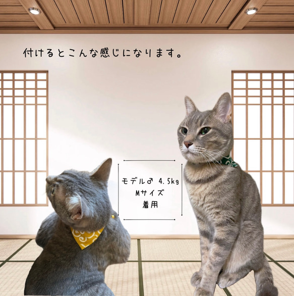 [ 招き猫 ×深み赤 ]   バンダナ首輪　猫　首輪　猫用首輪 4枚目の画像