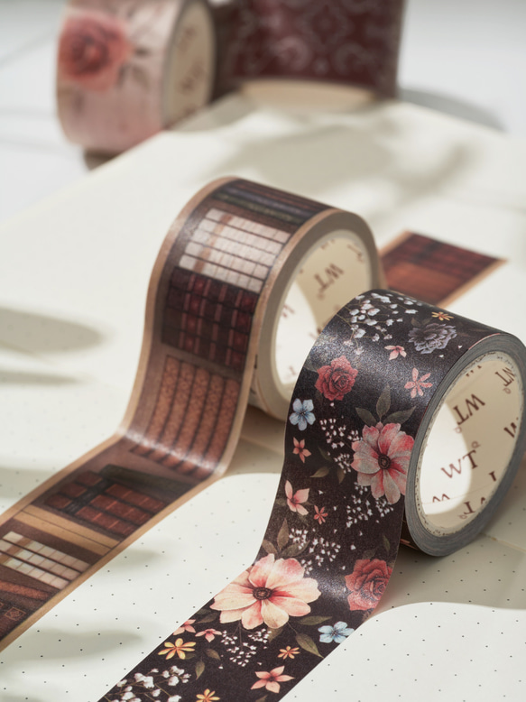 5巻 海外和紙テープ 学術研究所 和紙マスキングテープ(剥離紙付き) クラシカル 花 バイオリン 本 装飾系 海外マステ 5枚目の画像
