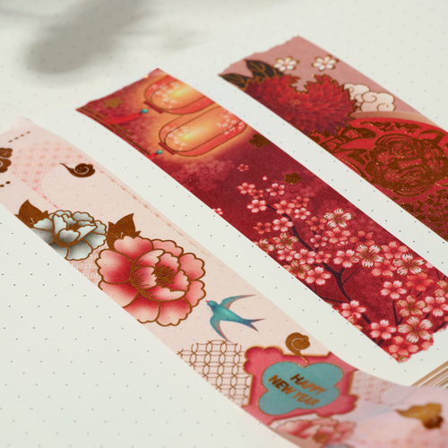5巻 海外和紙テープ 大晦日の宴会 箔押し和紙マスキングテープ(剥離紙  