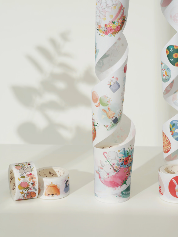 4巻 海外和紙テープ 春に満ち 盎然春意 和紙マスキングテープ(剥離紙付き) 動物 植物 葉 花 装飾系 海外マステ 2枚目の画像