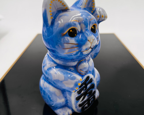 京焼・清水焼 花結晶ー招き猫(青) 招き猫 京焼・清水焼窯元 陶あん