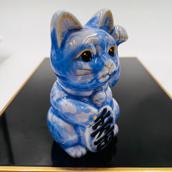 京焼・清水焼 花結晶ー招き猫(青) 招き猫 京焼・清水焼窯元 陶あん