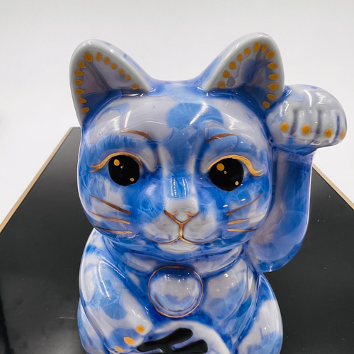 京焼・清水焼 花結晶ー招き猫(青) 招き猫 京焼・清水焼窯元 陶あん