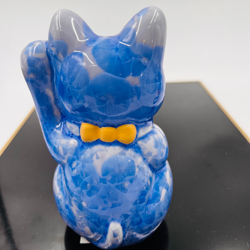 京焼・清水焼 花結晶ー招き猫(青) 招き猫 京焼・清水焼窯元 陶あん