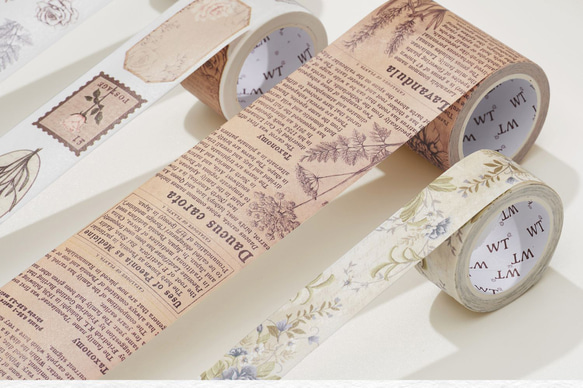 4巻 海外和紙テープ 識香錄 クラシカル 和紙マスキングテープ(剥離紙付き) 新聞 切手 花 葉 植物 装飾系 WT59 7枚目の画像
